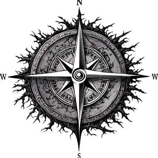 Roots Of A Secular Tree That Surround A Vintage Compass