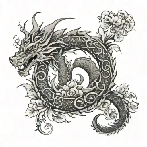 Dragon With Triskelion Made Of Flowers