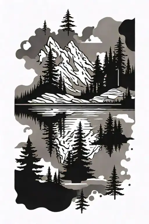 Rocky Mountains Reflected In Forest