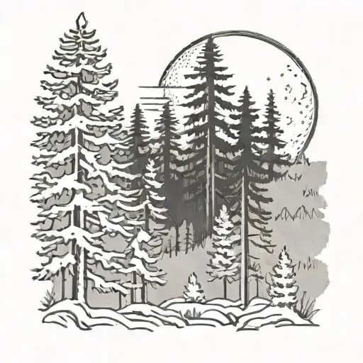 Pine Forrest With Moon Rising