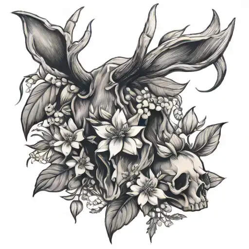 Lilly Of The Valley And Aster And Deer Skull
