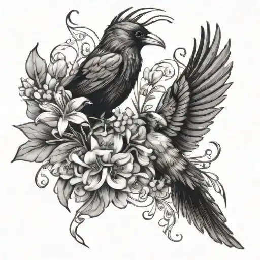 Lilly Of The Valley And Aster And Raven Flying