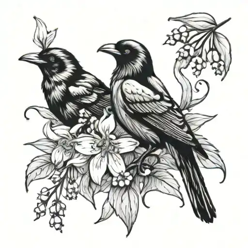 Lilly Of The Valley And Aster And Raven