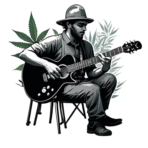 Weed And Engineer Working And Playing Guitar And