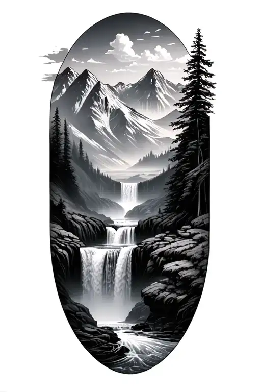 Mountains And Waterfalls Flowing