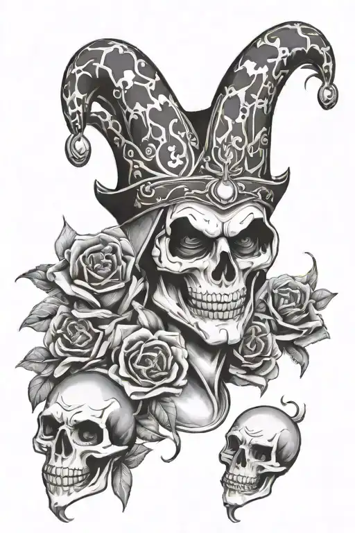 Jester With Skull Face Juggling With Skulls Roses