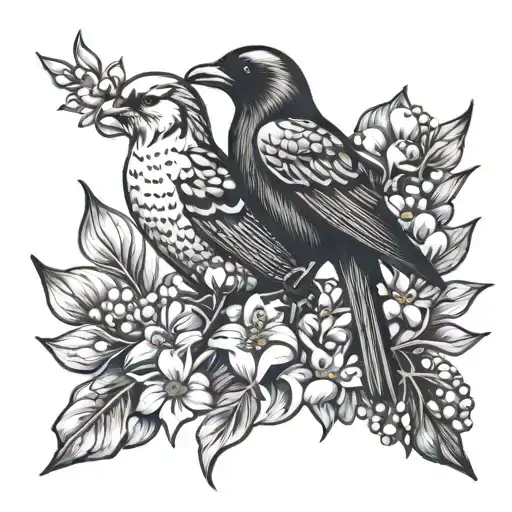 Lilly Of The Valley And Aster And Raven Perched