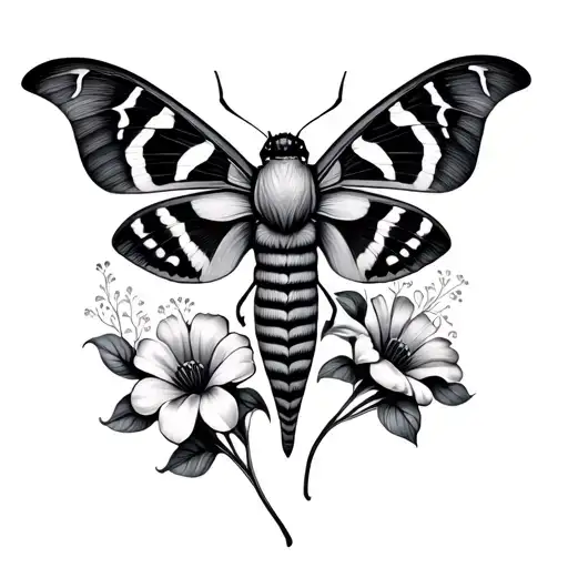 Abstract Moth With One Half Flowers Blooming