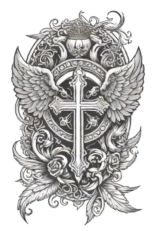 Wings With Cross And Halo Symbolizing The Client's Dead Friend