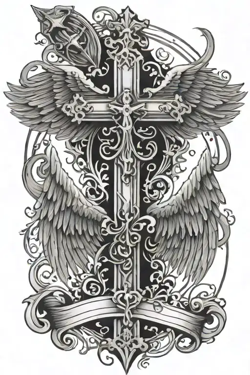 Big Wings Around Cross Symbolizing The Client's Dead Friend