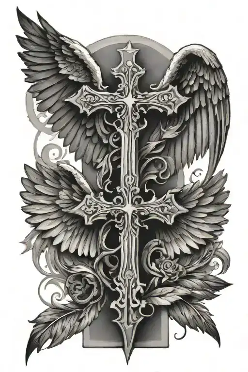 2 Big Wings Around Cross Symbolizing The Client's Dead Friend