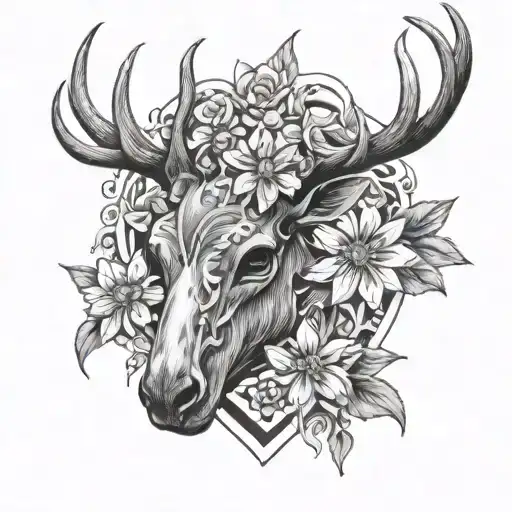 Lilly Of The Valley And Aster On Deer Scull Attached To Heart