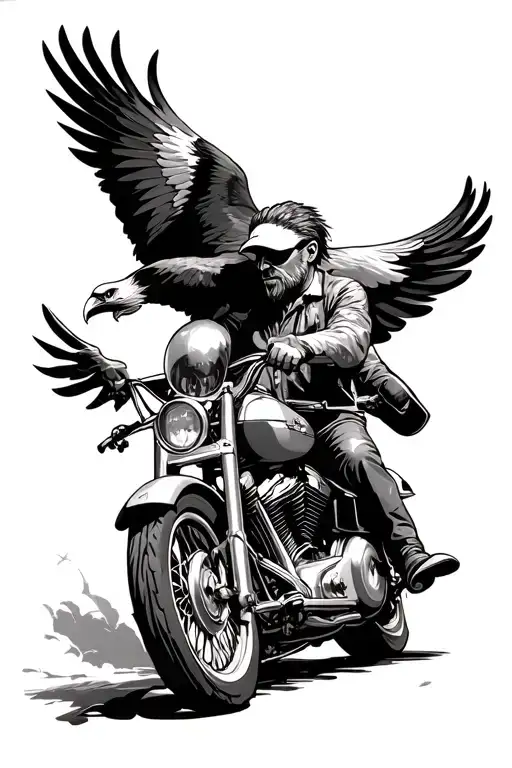 Man Riding A Harley With A Eagle Flying Next To Him