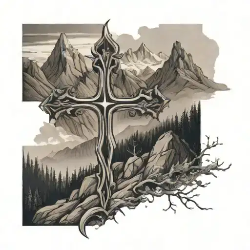 Cross Tattoo On Mountain