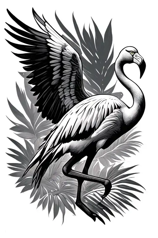 Tatoo Flamingo Seen From Below With Ooen Wings And Straight Lower Body