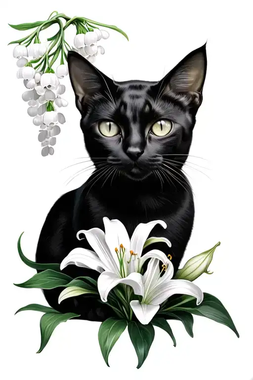 Black Cat With Lily Of The Valley