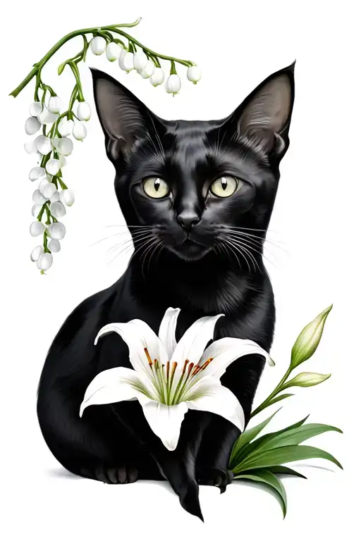 Black Cat With Lily Of The Valley