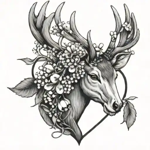 Lilly Of The Valley And Aster On Deer Horns Attached To Human Heart