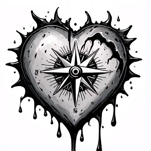Heart Compass Damaged With Drops Of Blood From Tears