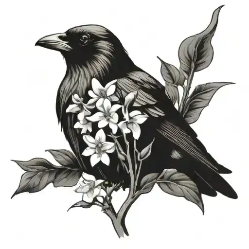 Lilly Of The Valley And Aster Inside A Crow Perched