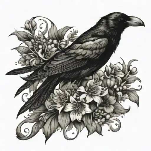 A Scary Crow Surrounded By Lilly Of The Valley And Aster Flowers