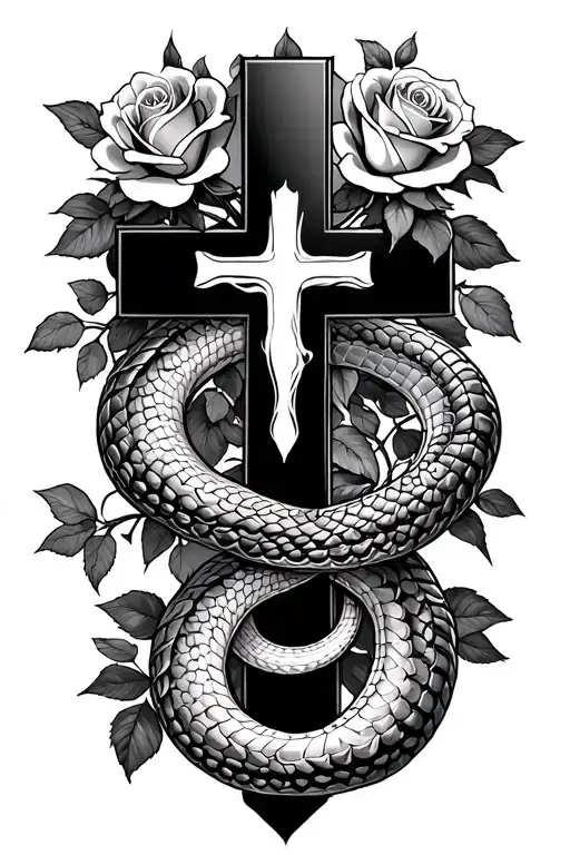 Cross With A Snake Wrapped Around It With Roses