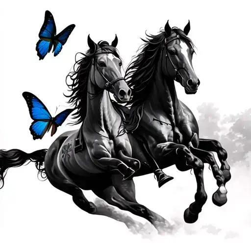 Impressive Horse Riding Butterflies Intertwined