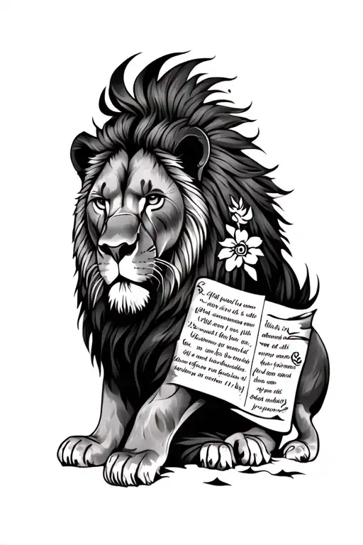 Lioness With Polynesian Tribal Surrounding It With A Scripture Tied Into It Leg Piece