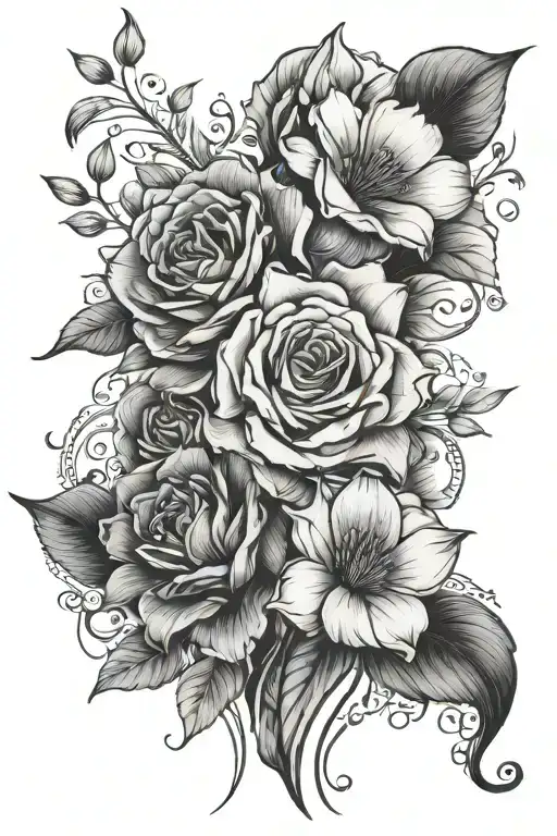 Flowers Wrapped In A Half Curl Leg Cupping Under Breast