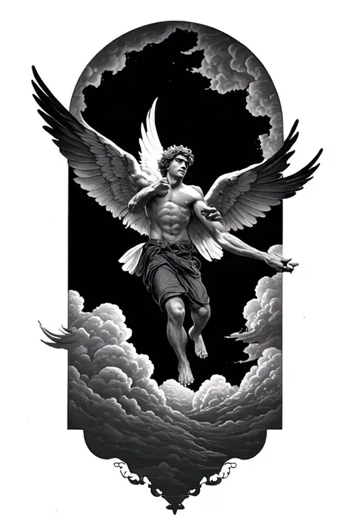 Icarus Falling While Pointing At The Clouds Surrounding