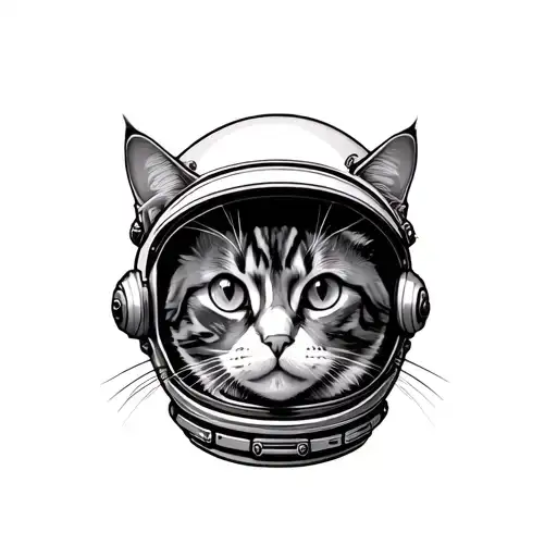 Neo Traditional Cat With Astronaut Helmet