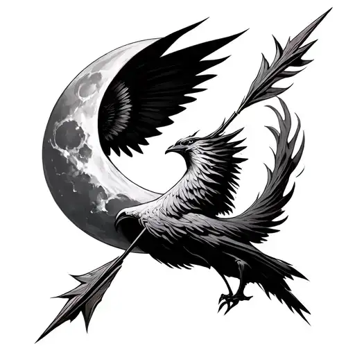 A Phoenix A Arrow And Moon Merging Together