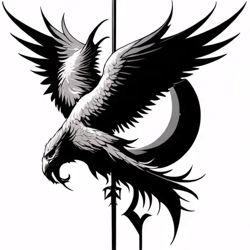 A Phoenix A Arrow And Moon Merging Together Symbolizing