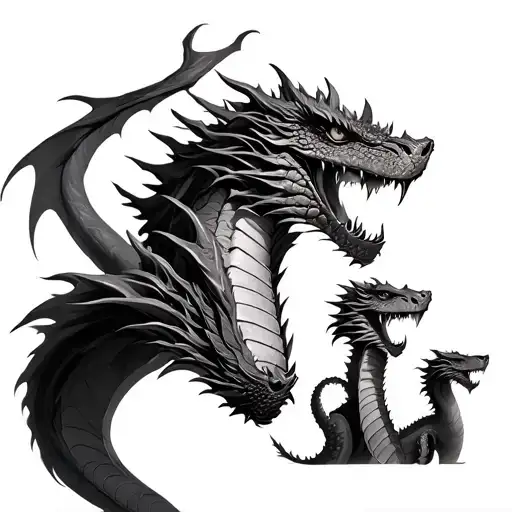 Detailed Dragon Faces Where Father Dragon Is Protecting His 2 Dragon Daughters