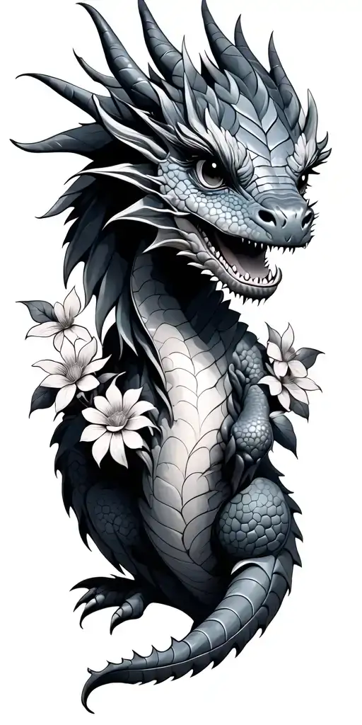 Cute Dragon With Flowers