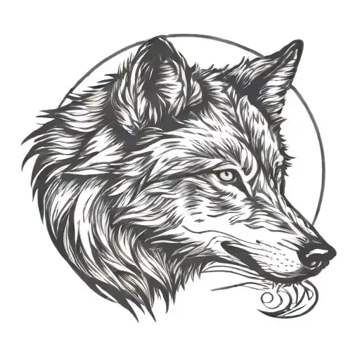 Wolf With Crescent Moon Siluette