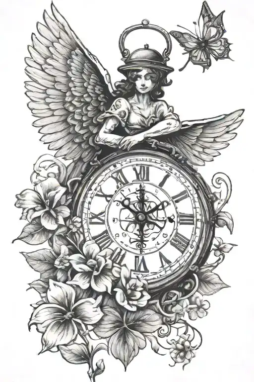 Angel An Old Clock And Worn Calendar Leaf Clover