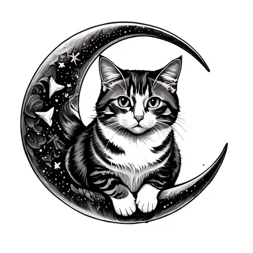 Cat Sitting On A Crescent Moon