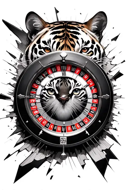 Roulette Wheel With Clock Shattered With Tiger Eyes