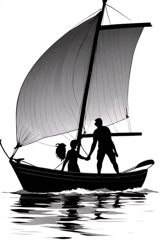 Father And Daughter On A Small Sail Boat Sailing