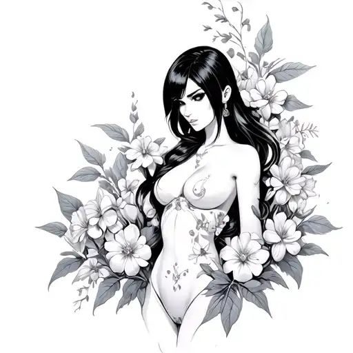 Nico Robin One Piece Surrounded By Flowers Growing