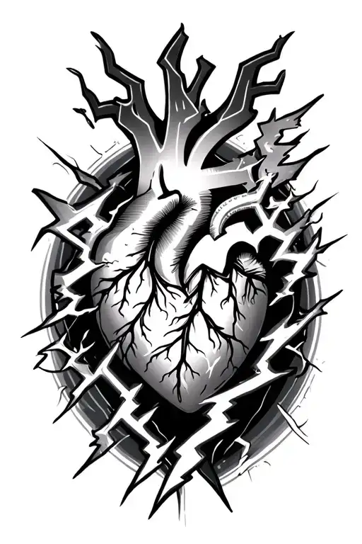 Lightning Tattoo That Goes From Hip To Below Rib On Other Side With Heart Off Centered