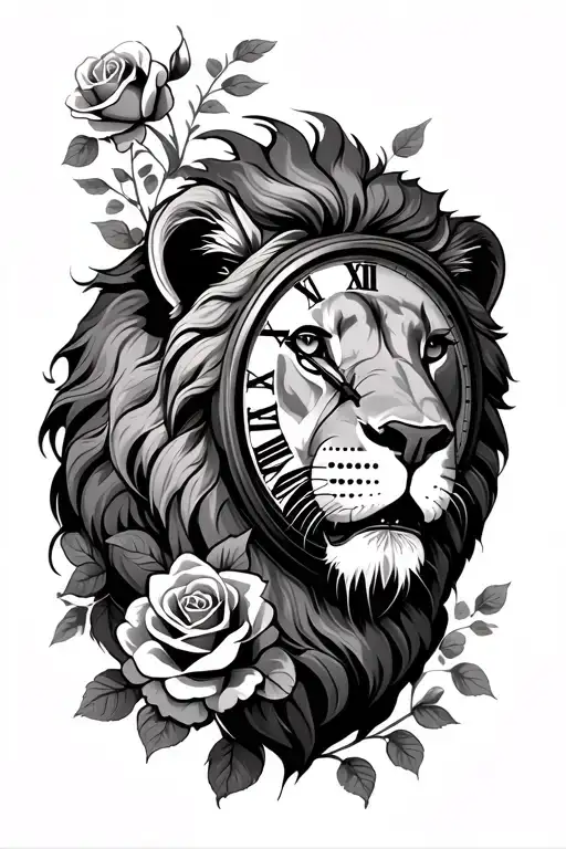 Lion With Roses Time Clock