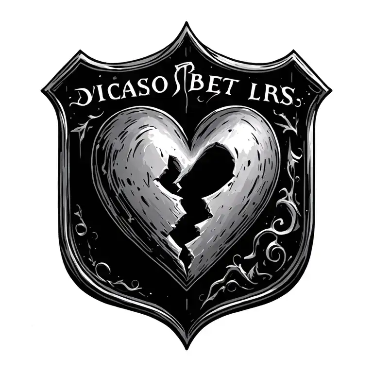 Broken Heart Inside A Badge Etched