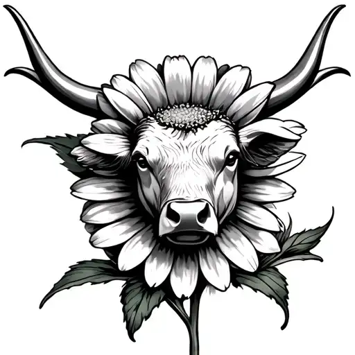 Bull's Head In A Daisy Intertwined In