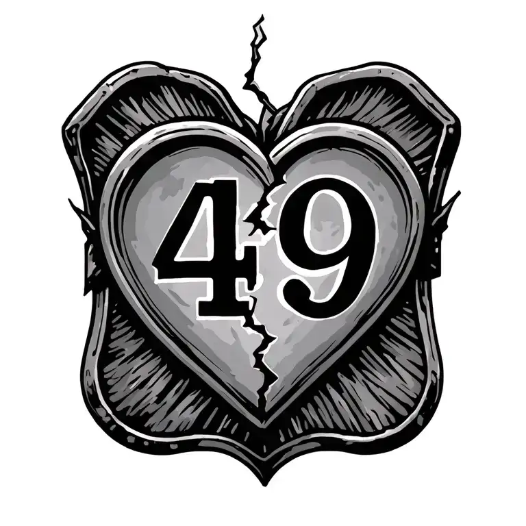 Broken Heart Inside A Badge With Number 49
