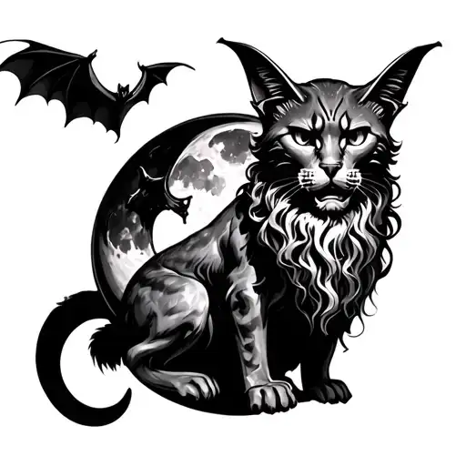 Zeus Statue Bats Moon Feline Demon