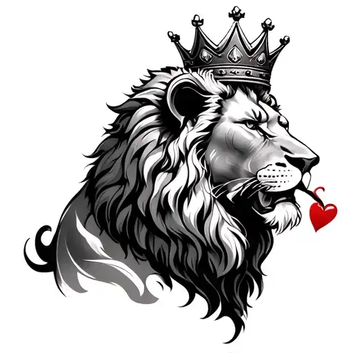 Lion With Crown And Heart In Mouth