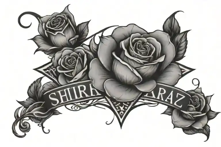Shiraz Name Tattoo With A Rose And A Star In The Sky As A Background