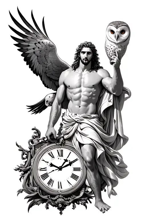 Poseidon With A Barn Owl Under Him Standing On A Clock